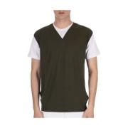 Daniele Fiesoli V-ringad Jersey T-shirt med Ribbkant Green, Herr