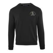 Aquascutum Herr Bomulls Sweatshirt Ribbade Muddar Logo Black, Herr