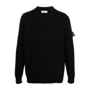 Stone Island Svart Ull Rund Hals Tröja Black, Herr