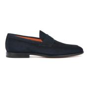 Santoni Blå Mocka Slip-On Skor Blue, Herr