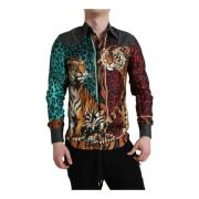 Dolce & Gabbana Tiger Print Casual Button Down Skjorta Multicolor, Her...