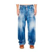 Dsquared2 Löst Passform Målad Jeans Blå Blue, Herr