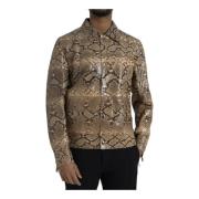 Dolce & Gabbana Python Läder Biker Jacka Beige Multicolor, Herr