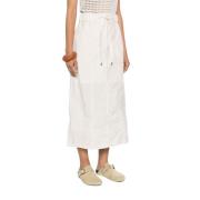 Brunello Cucinelli Beige Gabardine Midi Kjol White, Dam