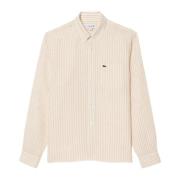 Lacoste Rutig Linneskjorta Beige, Herr