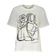 Desigual Broderad Logga Bomull T-shirt Kvinnor White, Dam