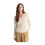 Gant Bomull Modal V-Ringad Tröja Beige, Dam