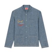 Kenzo Blå Broderad Denim Skjorta Blue, Herr