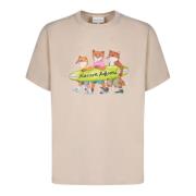 Maison Kitsuné Vit Bomull T-shirt med Fronttryck Beige, Herr