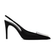 Saint Laurent Svart Siden Slingback Pump Black, Dam