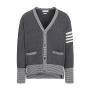 Thom Browne Grå V-ringad Cardigan Tröja Gray, Herr