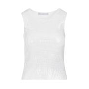 Ermanno Scervino Rhinestone Tank Top Metallic White, Dam