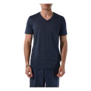 120% Lino V-ringad Casual T-shirt för Män Blue, Herr
