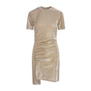 Paco Rabanne Guld Lurex Kort Klänning Draperad Beige, Dam