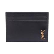 Saint Laurent Svart läderplånbok med metallmonogram Black, Herr