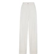 Brunello Cucinelli Vit Bomull-Linne Byxor White, Dam