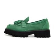 Cesare Gaspari Gröna Platform Loafers med Tassel Detaljer Green, Dam