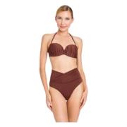 Twinset Plissé Bandeau Bikini Set Brown, Dam