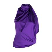 Versace Lila Halterneck Topp med Satin Finish Purple, Dam