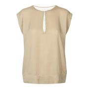 Rabens Saloner Elegant Rosalyn Blus med Spetsdetalj Beige, Dam