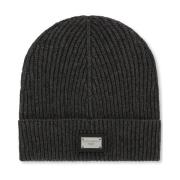 Dolce & Gabbana Grå Logo-Patch Stickad Beanie Mössa Gray, Herr