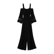 Twinset Svart Georgette Plissé Jumpsuit Black, Dam