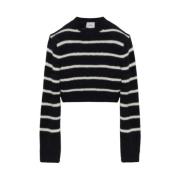 Halfboy Svart/Vit Crew Neck Crop Sweater Black, Dam