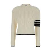 Thom Browne Vit Crewneck Sweater 4-Bar Detalj Beige, Dam