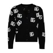 Dolce & Gabbana V-ringad Cardigan med DG Print Black, Herr