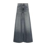 Mother Grå Wide Leg Denim Jeans Gray, Dam