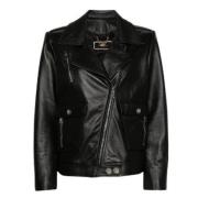 Elisabetta Franchi Svart Bikerstil Läderjacka Black, Dam