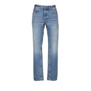 Saint Laurent Baggy Jeans Rak Passform Blå Tvättad Blue, Herr