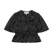 Munthe Elegant Svart Topp med Volangdetaljer Black, Dam