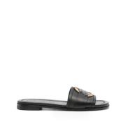 Moncler Svarta Läderplatta Sandaler Black, Dam