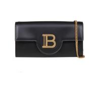 Balmain Svart Läderclutch med Logotyp Black, Dam