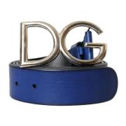 Dolce & Gabbana Blått Läderbälte Metallspänne Blue, Herr
