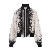 Elie Saab Vit Bomberjacka med Polka Dots Multicolor, Dam