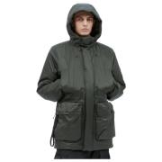 Rains Huva fodrad parkas med logopatch Green, Herr