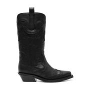 Ganni Svarta Cowboy Boots med Kubansk Klack Black, Dam