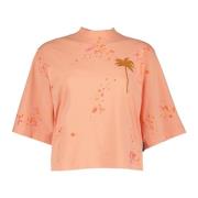 Palm Angels Målad T-shirt med 3/4 ärmar Orange, Dam