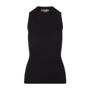 Sportmax Svart Ribbstickad Tanktop Black, Dam