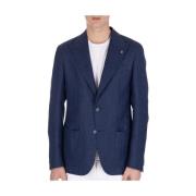 Corneliani Herringbone Linen Blazer Blue, Herr