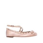 Valentino Garavani Nude Satin Studded Ballet Flats Pink, Dam