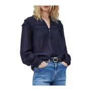 Pepe Jeans V-ringad knappskjorta Blue, Dam