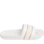 Tommy Hilfiger Beige Poolslide med Webbing Flip Flops White, Dam