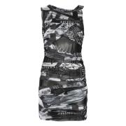 Versace Jeans Couture Asymmetrisk draperad klänning svart/vitt design ...