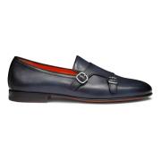 Santoni Dubbel spänne läderloafer Blue, Herr