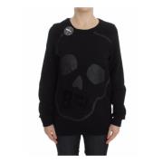 Exte Skull Motive Crew-neck Sweater Black, Dam