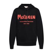 Alexander McQueen Svart Logotyp Tryckad Huvtröja Black, Herr