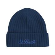 MC2 Saint Barth Räfflad stickad mössa blå broderad Blue, Unisex